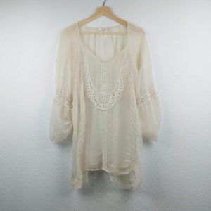 Perch by Blu Pepper Boho Cream Sheer Crochet Blouse Plus Size 1X